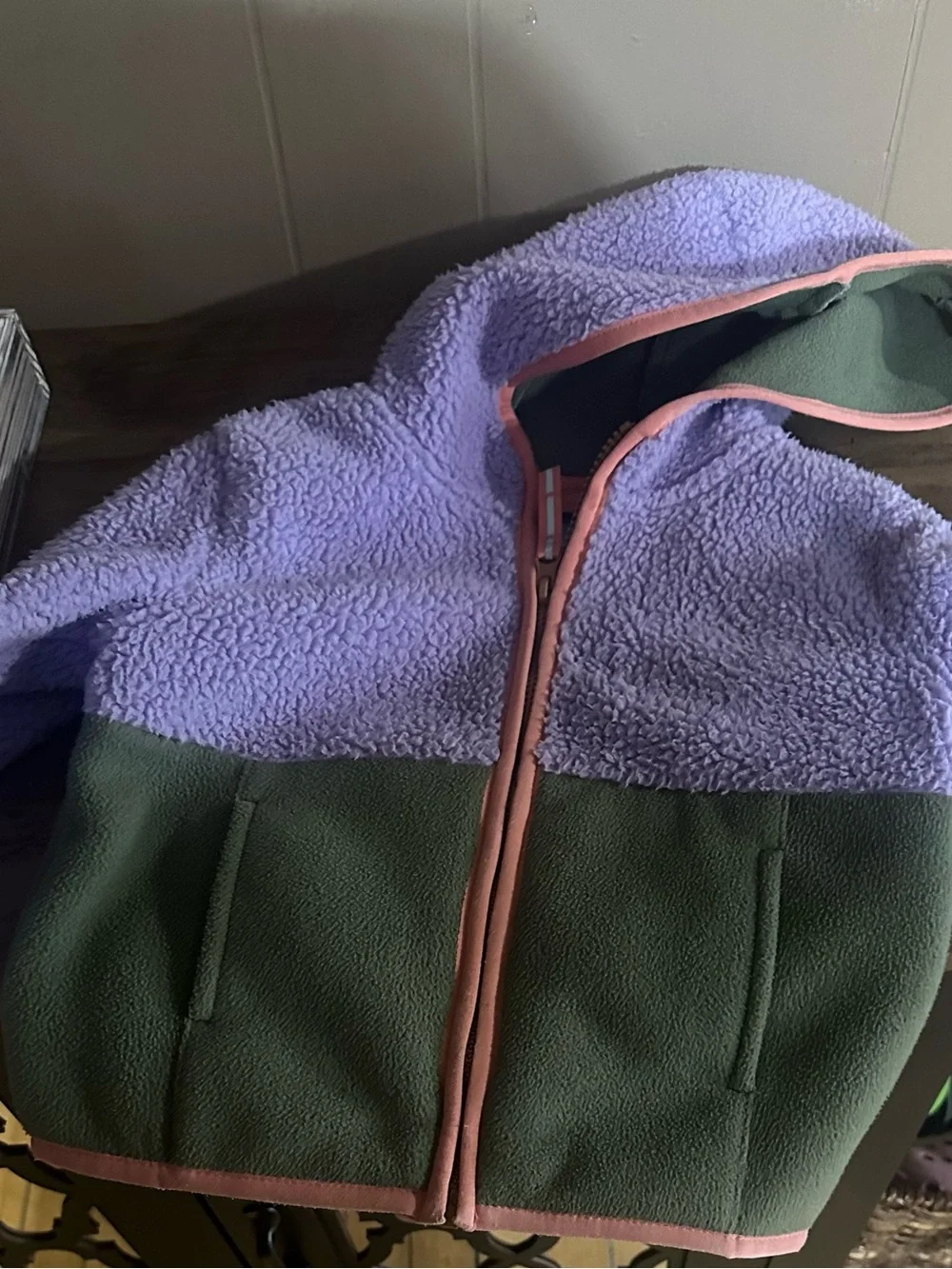 Cat & Jack Two-Tone Hooded Fleece Jacket in Lavender, Green & Pink Trim